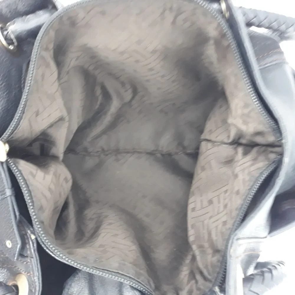 Cole Haan Hobo‎ Bag Leather Braided Grommets Genevieve Denny Black